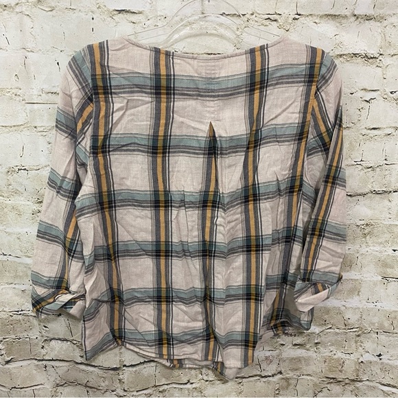 J Jill Beige Green Plaid Flannel Soft Cuffed 3/4 Sleeve Top - Picture 4 of 6